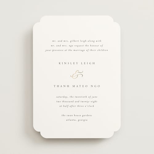 This is a classique foil stamped wedding invitations with foil pressed by Design Lotus called you & me printing on signature in standard