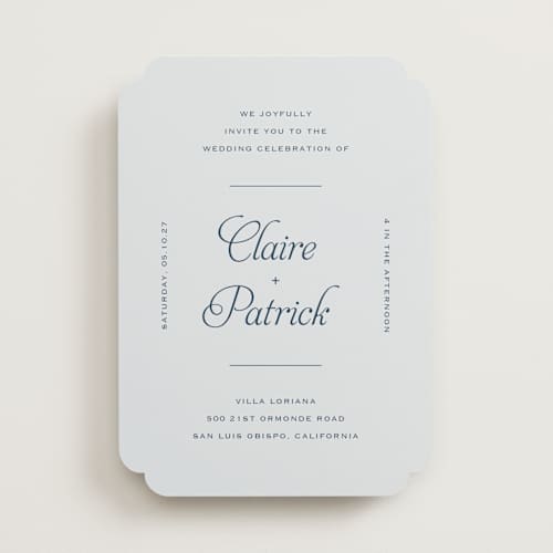 This is a powder wedding invitations with standard by Carolyn MacLaren called modernne printing on signature in standard