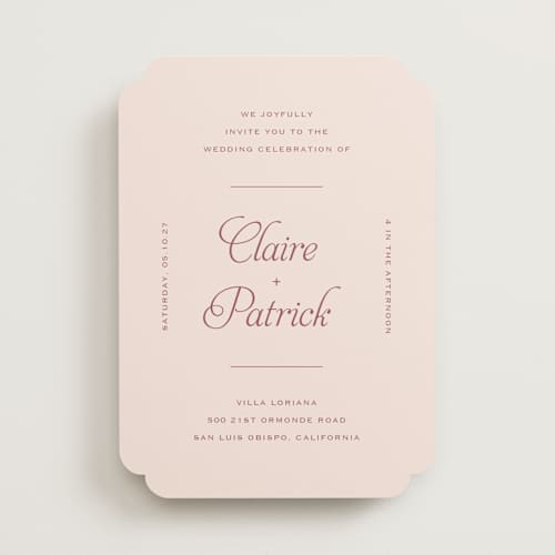 This is a blush wedding invitations with standard by Carolyn MacLaren called modernne printing on signature in standard