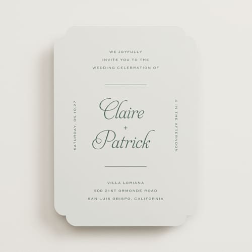 This is a sage wedding invitations with standard by Carolyn MacLaren called modernne printing on signature in standard