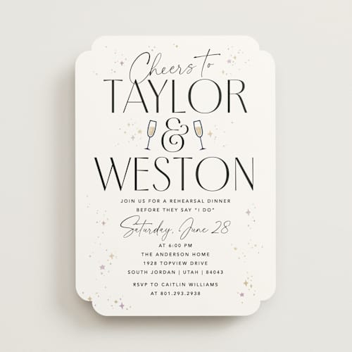 This is a cotton rehearsal dinner invitations with standard by Robert and Stella called the happy couple printing on signature in standard