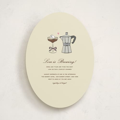 This is a cream bridal shower invitations with standard by Jennifer Lew called espresso printing on signature in standard