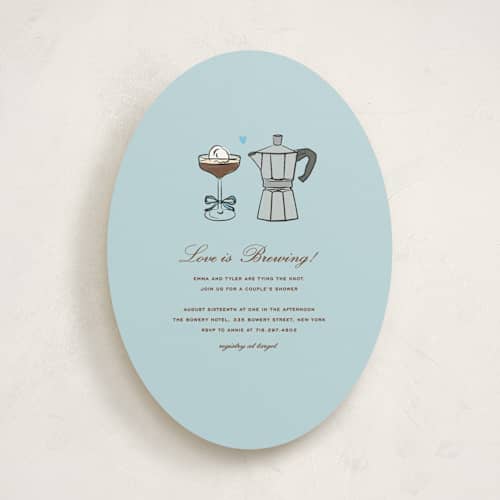 This is a sky bridal shower invitations with standard by Jennifer Lew called espresso printing on signature in standard