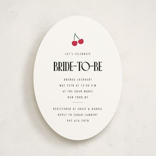 This is a cherry bridal shower invitations with standard by Nazia Hyder called maraschino printing on signature in standard