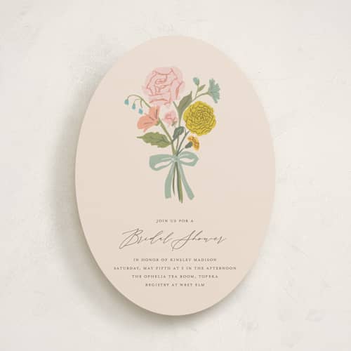 This is a cream bridal shower invitations with standard by Lori Wemple called floral bouquet printing on signature in standard