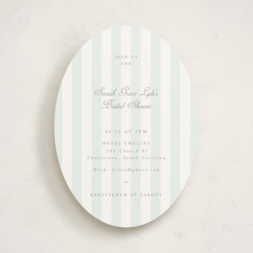 This is a ocean bridal shower invitations with standard by Sara Hicks Malone called awning stripe printing on signature in standard
