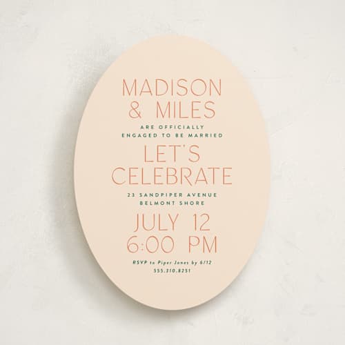 This is a peaches engagement party invitations with standard by Owl and Toad called just type printing on signature in standard