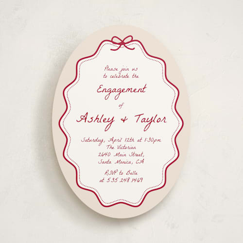 This is a wine engagement party invitations with standard by Cass Loh called wavy oval printing on signature in standard