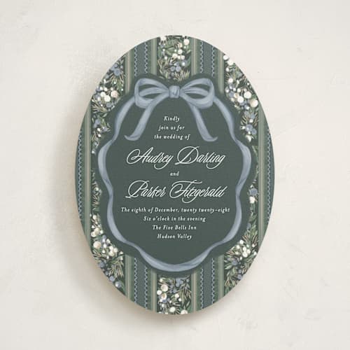 This is a juniper wedding invitations with standard by Jackie Crawford called holiday ribbon printing on signature in standard