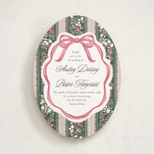 This is a peony wedding invitations with standard by Jackie Crawford called holiday ribbon printing on signature in standard