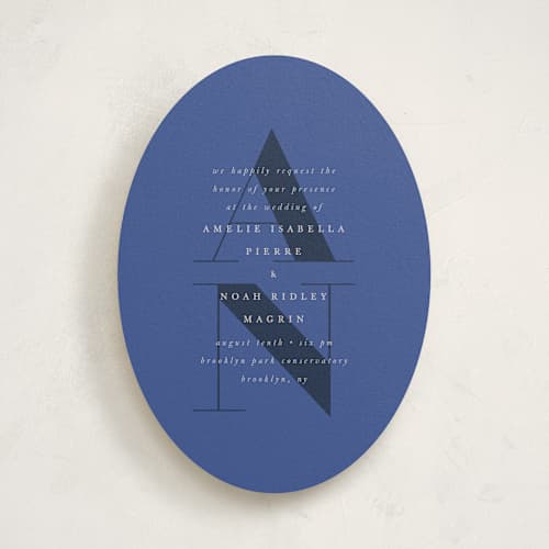 This is a marseille bleu wedding invitations with standard by Up Up Creative called centro printing on signature in standard