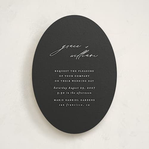 This is a onyx wedding invitations with standard by Angela Thompson called delicate script printing on signature in standard