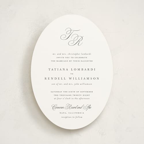 This is a silk wedding invitations with standard by Kelly Schmidt called arch monogram printing on signature in standard