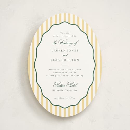 This is a citrine wedding invitations with standard by Emily Betts called curved frame printing on signature in standard