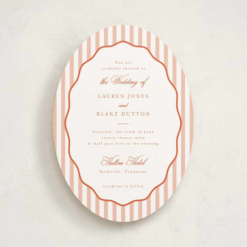 This is a sunset wedding invitations with standard by Emily Betts called curved frame printing on signature in standard
