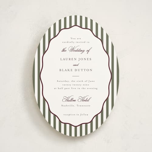 This is a vineyard wedding invitations with standard by Emily Betts called curved frame printing on signature in standard