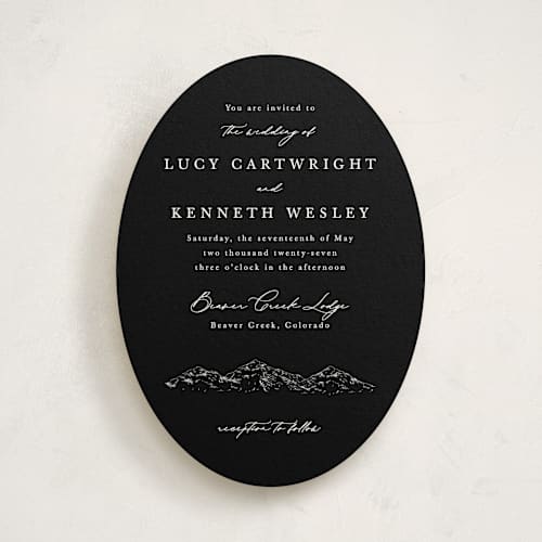 This is a night wedding invitations with standard by Sarah Brown called mountainview printing on signature in standard