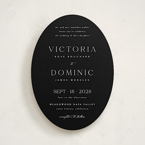 This is a midnight wedding invitations with standard by Kelly Schmidt called victoria printing on signature in standard