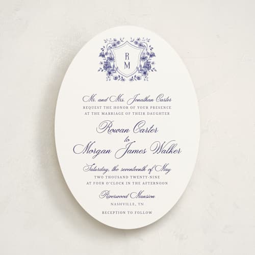 This is a plum wedding invitations with standard by Cass Loh called blooming crest printing on signature in standard