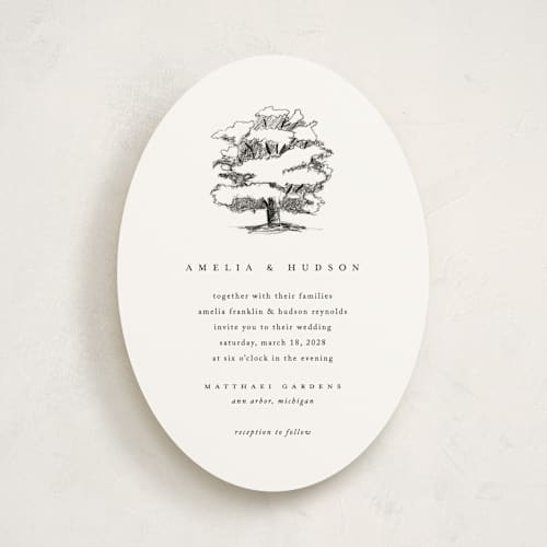 This is a cotton wedding invitations with standard by Amy Kross called white oak printing on signature in standard