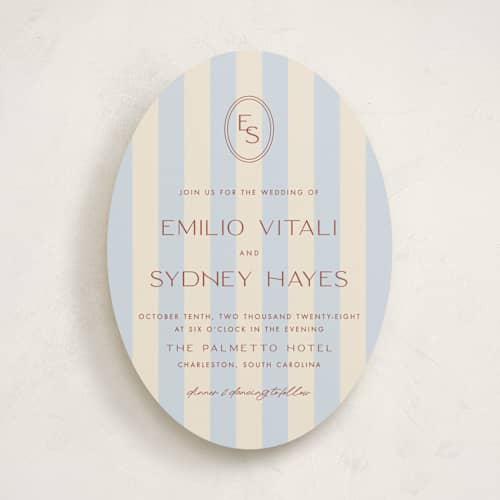 This is a sky wedding invitations with standard by Ellen Schlegelmilch called palmetto printing on signature in standard