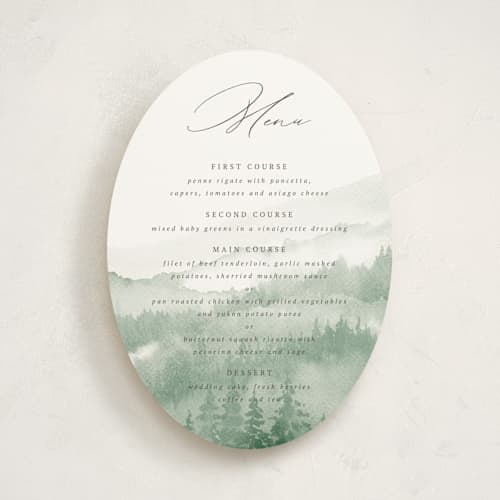 This is a fern menu cards with standard by Helen Halik called over the mountains printing on signature in standard