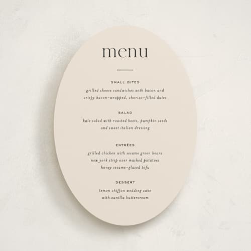 This is a noir menu cards with standard by Jessica Corliss called little party big love printing on signature in standard