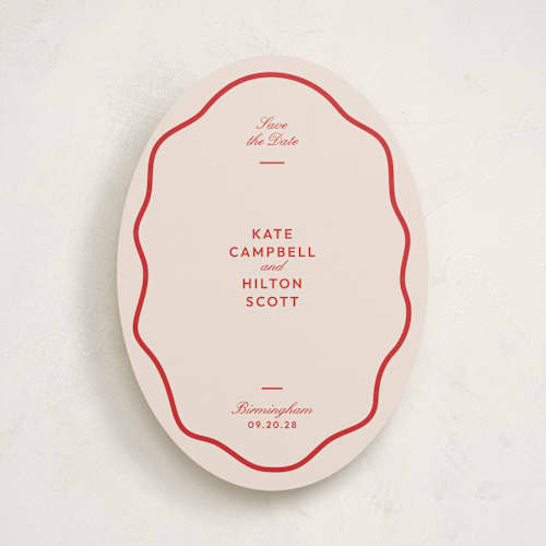 This is a cherry save the date with standard by Megan Davis called croquet printing on signature in standard