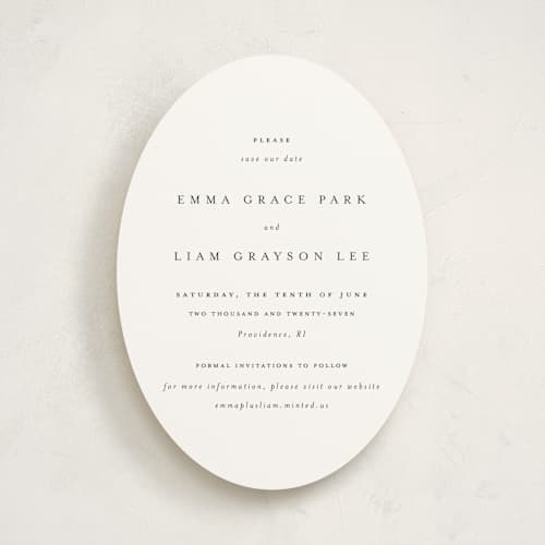 This is a classic white save the date with standard by Design Lotus called a thousand years printing on signature in standard