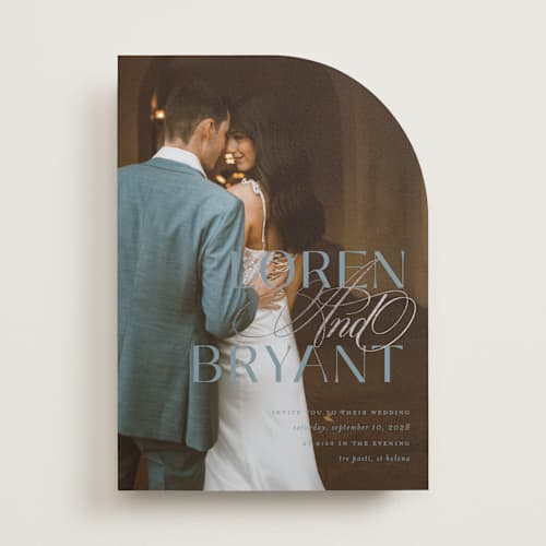 This is a slate foil stamped wedding invitations with foil pressed by Christie Garcia called loren printing on recycled smooth signature in standard