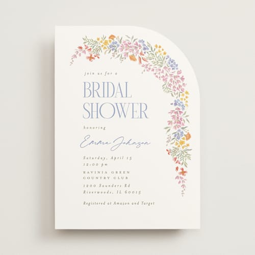 This is a rose quartz bridal shower invitations with standard by Joanna Griffin called dainty flowers printing on signature in standard