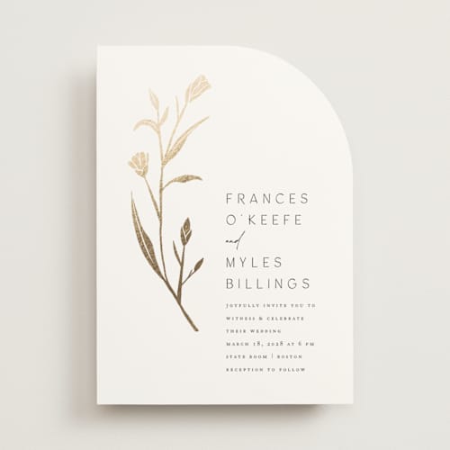 This is a cotton foil stamped wedding invitations with foil pressed by Amy Kross called perennial printing on signature in standard