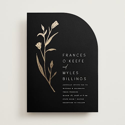 This is a midnight foil stamped wedding invitations with foil pressed by Amy Kross called perennial printing on signature in standard