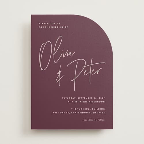 This is a cabernet wedding invitations with standard by JoAnn Jinks called signed printing on signature in standard