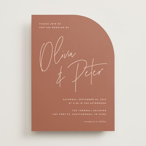 This is a terracotta wedding invitations with standard by JoAnn Jinks called signed printing on signature in standard