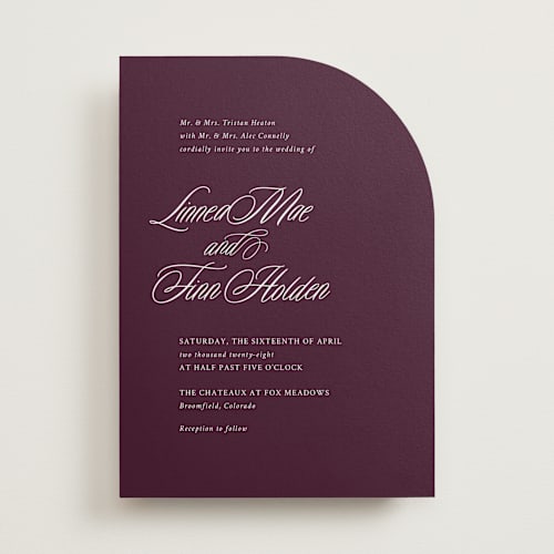This is a vitner plum wedding invitations with standard by Cindy Reynolds called sophistique printing on signature in standard
