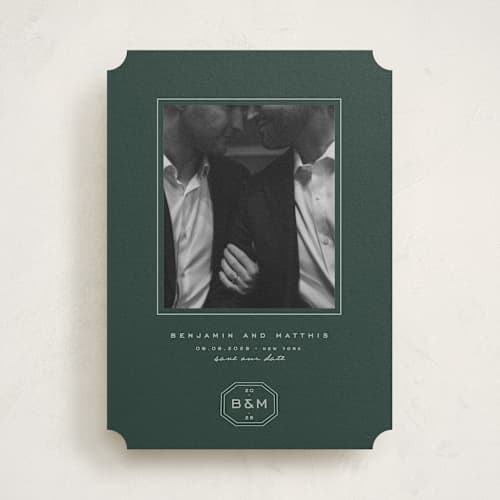 This is a garden save the date with standard by Blustery August called beignet printing on recycled smooth signature in standard