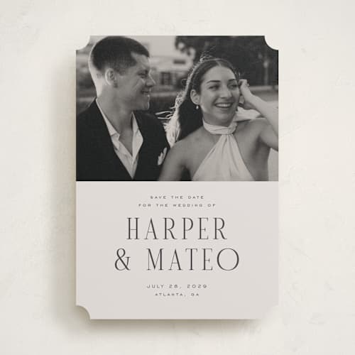 This is a sandstone save the date with standard by Nicole Walsh called close-up printing on recycled smooth signature in standard