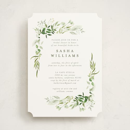 This is a garden bridal shower invitations with standard by Leah Bisch called verdure printing on signature in standard