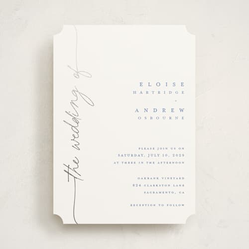 This is a cornflower foil stamped wedding invitations with foil pressed by Pippa Shaw called silk printing on signature in standard