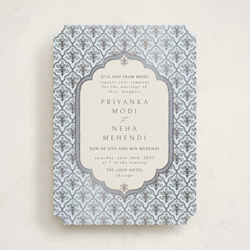 This is a sky foil stamped wedding invitations with foil pressed by Pati Cascino called aatreya printing on signature in standard