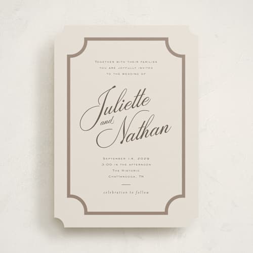 This is a latte wedding invitations with standard by Jessica Williams called marenza printing on signature in standard