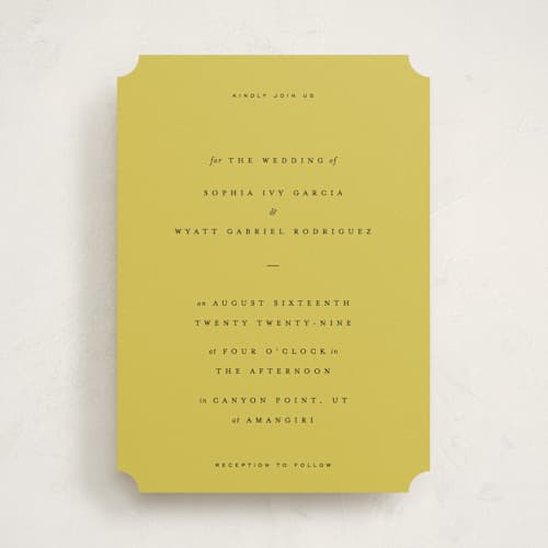 This is a citron wedding invitations with standard by Blustery August called tarte tatin printing on signature in standard