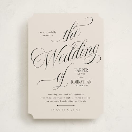 This is a linen wedding invitations with standard by Kate Ahn called mirin printing on signature in standard