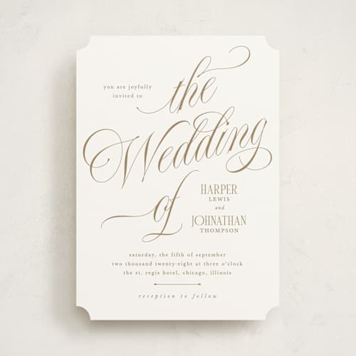 This is a sand wedding invitations with standard by Kate Ahn called mirin printing on signature in standard
