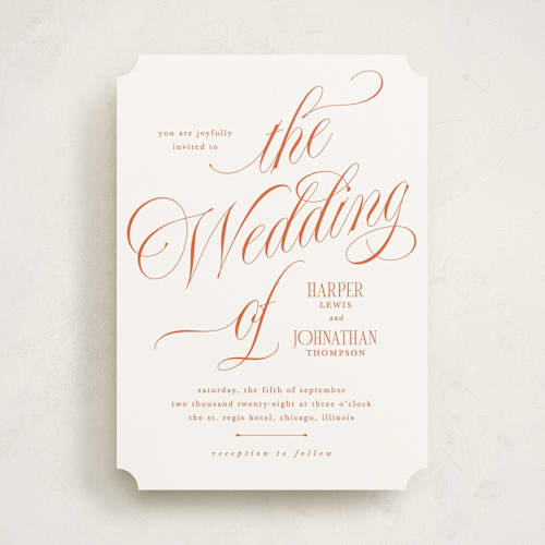 This is a sunset wedding invitations with standard by Kate Ahn called mirin printing on signature in standard