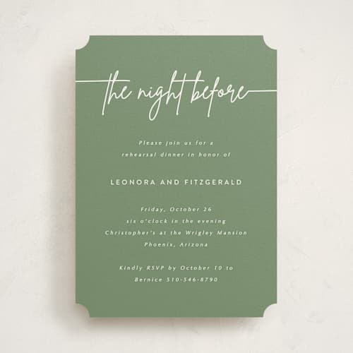 This is a sage rehearsal dinner invitations with standard by Kampai Designs called lilt printing on signature in standard