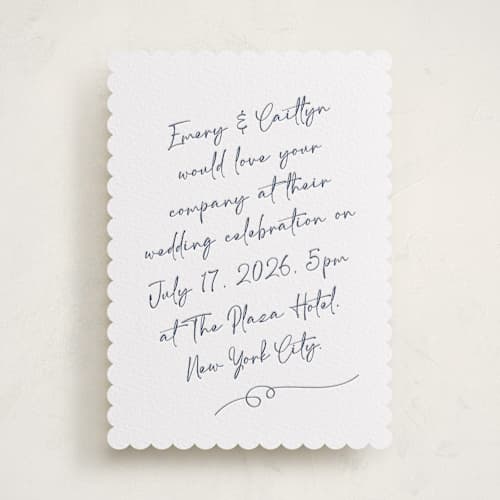 This is a blueberry letterpress wedding invitations with letterpress by Adelyn T. called ink scribble printing on white cotton in standard