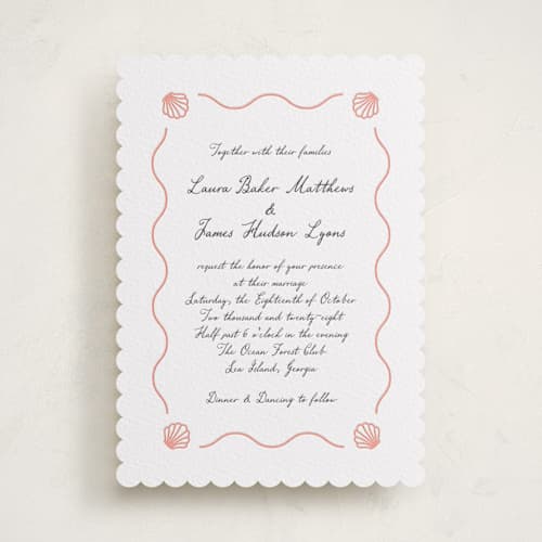 This is a paloma letterpress wedding invitations with letterpress by Alston Foster called ocean love printing on white cotton in standard