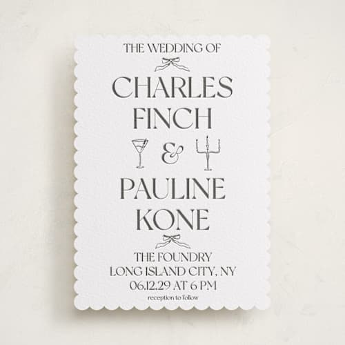 This is a soft black | graphite letterpress wedding invitations with letterpress by Julia Liverton called trés chic printing on white cotton in standard
